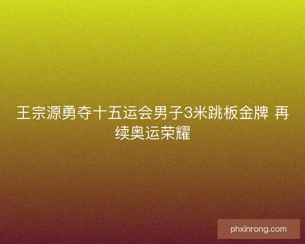 王宗源勇夺十五运会男子3米跳板金牌 再续奥运荣耀